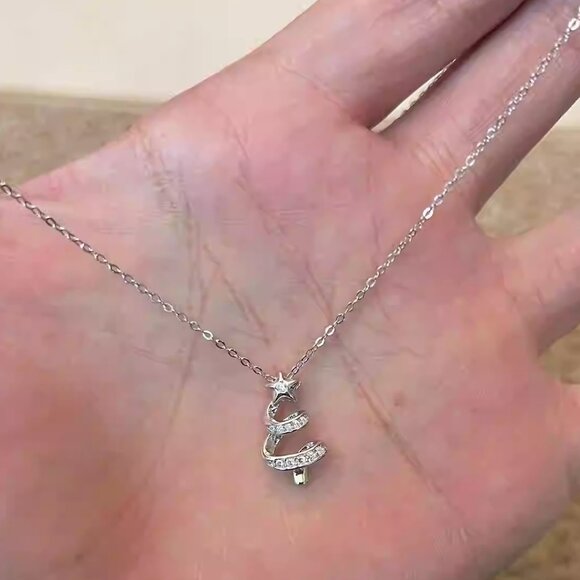 Elegant Silver Christmas Tree Necklace - Picture 2 of 2